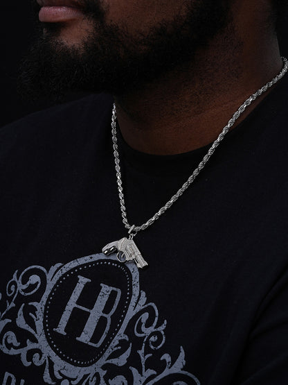 Pistol Revolver Gun HipHop Pendant - 14k Gold Vermeil Or 925 Silver - CZ Stones - Medium 2"