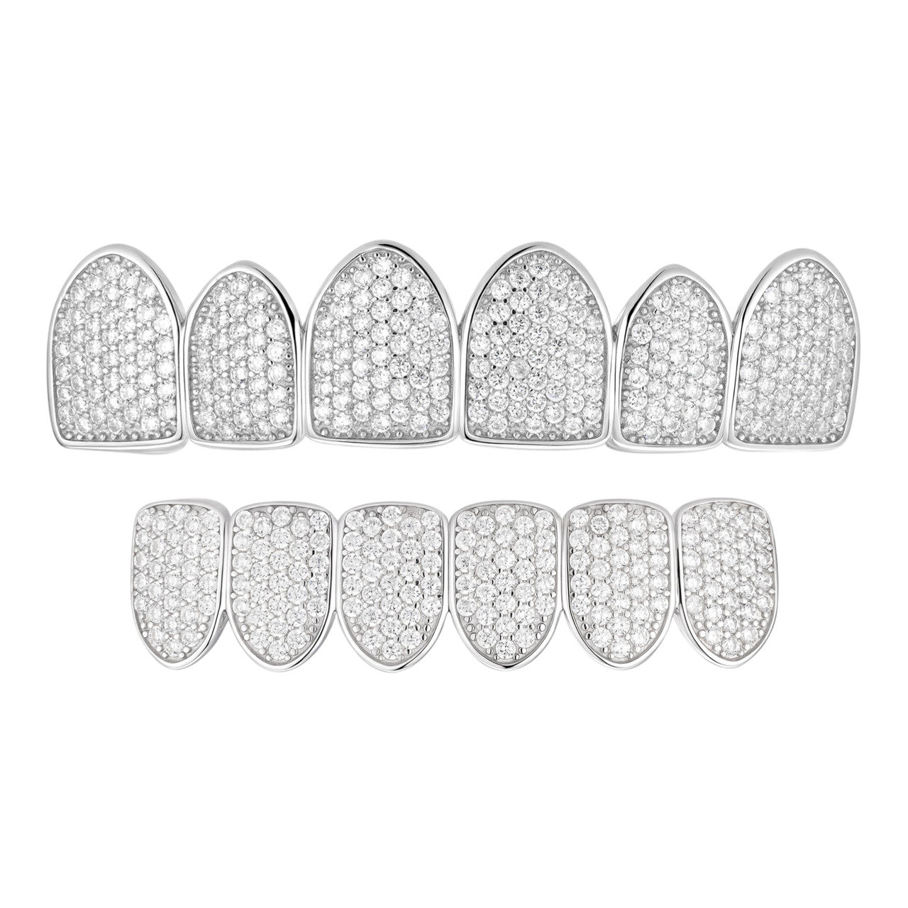 6 Teeth Top, Bottom, Or Set Iced Out Grillz - CZ Stones - 925 Silver