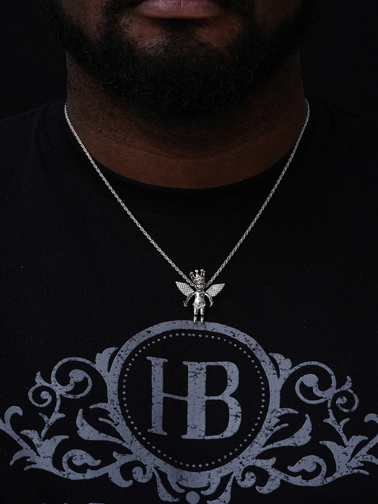 Crowned Guardian Angel Hip Hop Pendant - 14k Gold Vermeil Or 925 Silver - CZ Stones - Small 1"