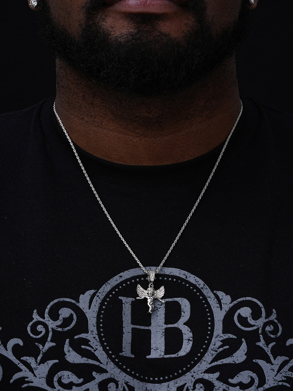 Micro Iced Guardian Winged Angel Pendant - 14k Gold Vermeil Or 925 Silver - CZ Stones - Small 1"