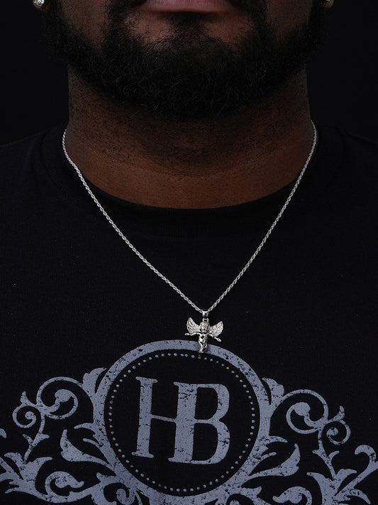 Guardian Micro Angel Hip Hop Pendant - 14k Gold Vermeil Or 925 Silver - CZ Stones - Small 1"