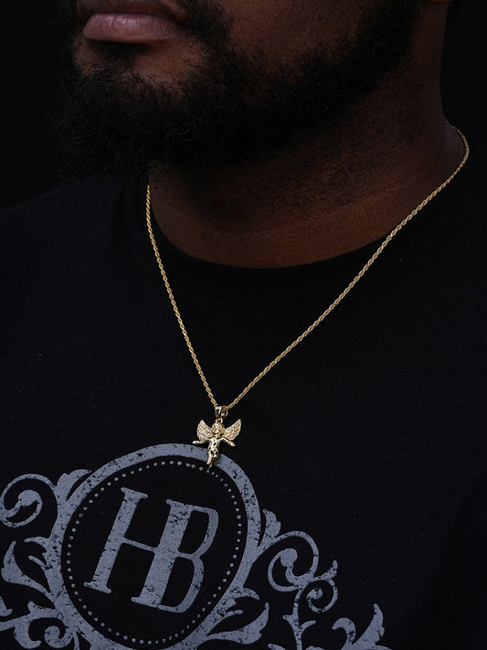 Guardian Micro Angel Hip Hop Pendant - 14k Gold Vermeil Or 925 Silver - CZ Stones - Small 1"