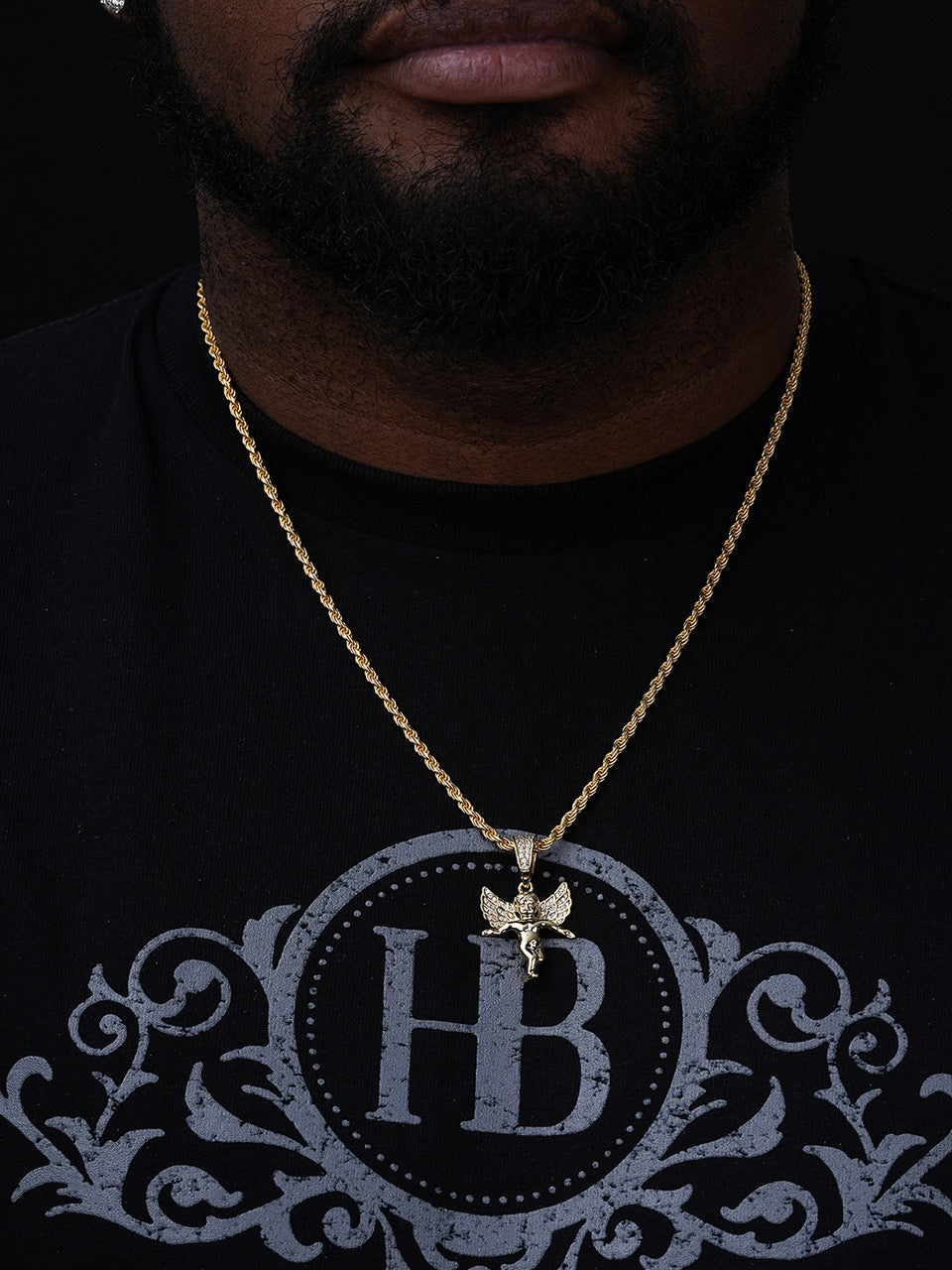 Micro Iced Guardian Winged Angel Pendant - 14k Gold Vermeil Or 925 Silver - CZ Stones - Small 1"