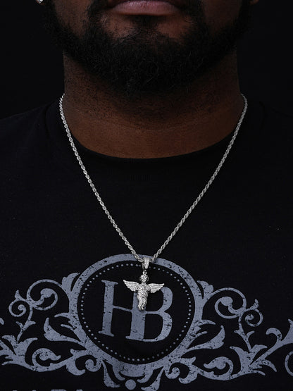 Praying Baby Guardian Angel Hip Hop Pendant - 14k Gold Vermeil Or 925 Silver - CZ Stones - Medium 2"