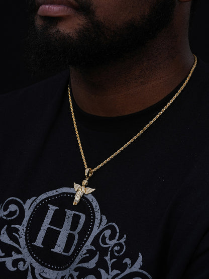 Praying Baby Guardian Angel Hip Hop Pendant - 14k Gold Vermeil Or 925 Silver - CZ Stones - Medium 2"