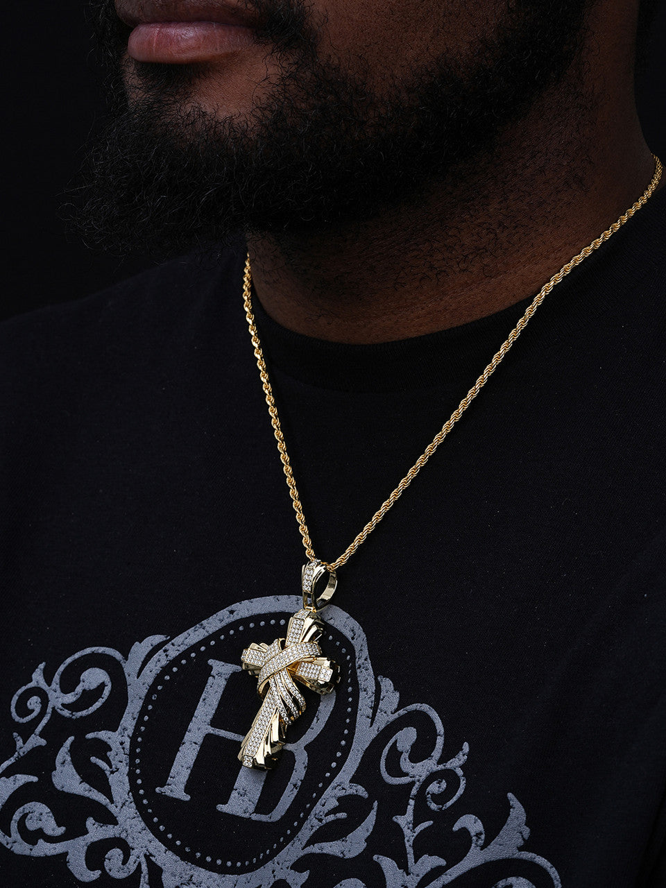 MOISSANITE Hip Hop Iced Crossover Cross Pendant- 14k Gold Vermeil Or 925 Silver - Large 3"