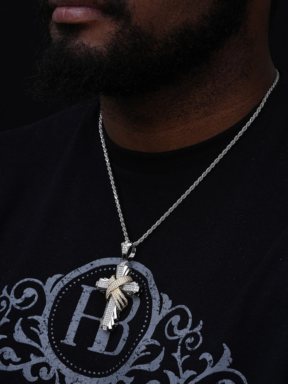 Crossover Cross Hip Hop Pendant - 14k Gold Vermeil Or 925 Silver - CZ Stones - Large 3"