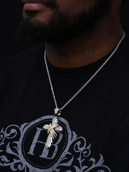 Crossover Cross Hip Hop Pendant - 14k Gold Vermeil Or 925 Silver - CZ Stones - Large 3"