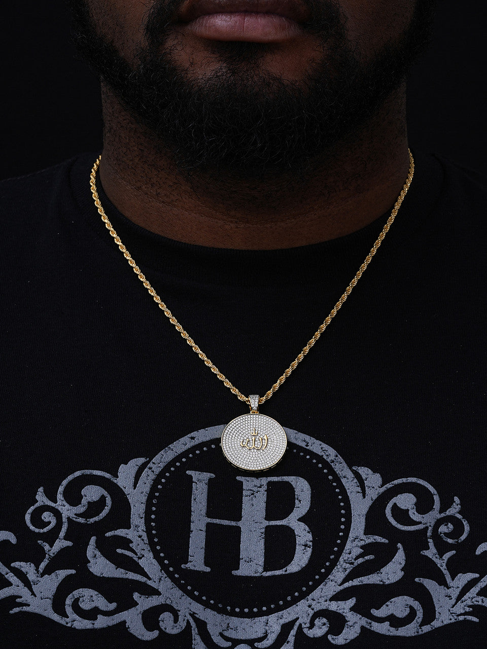 MOISSANITE Allah Medallion Islamic Pendant - 14k Gold Vermeil Or 925 Silver - Small 1.5"