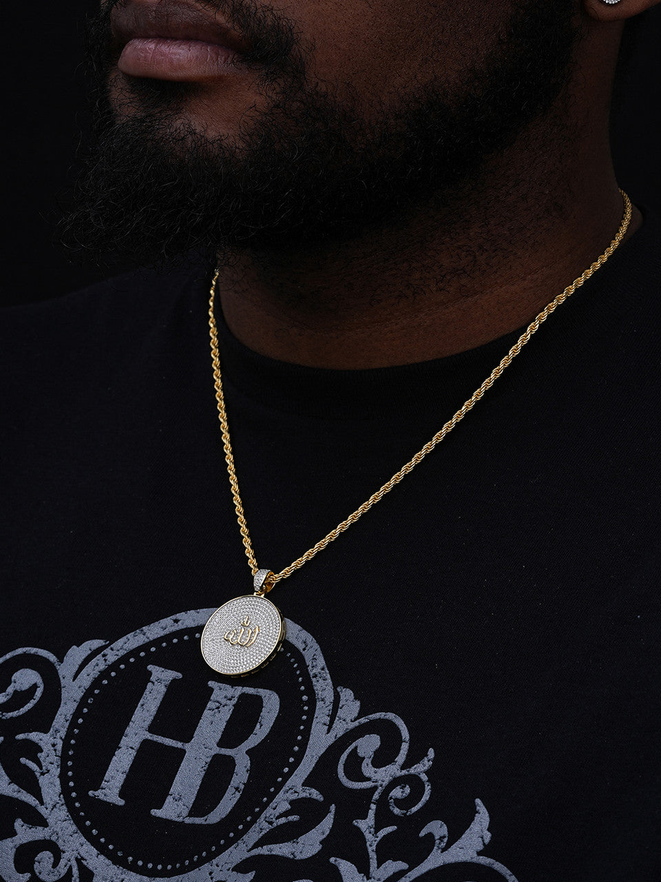 MOISSANITE Allah Medallion Islamic Pendant - 14k Gold Vermeil Or 925 Silver - Small 1.5"