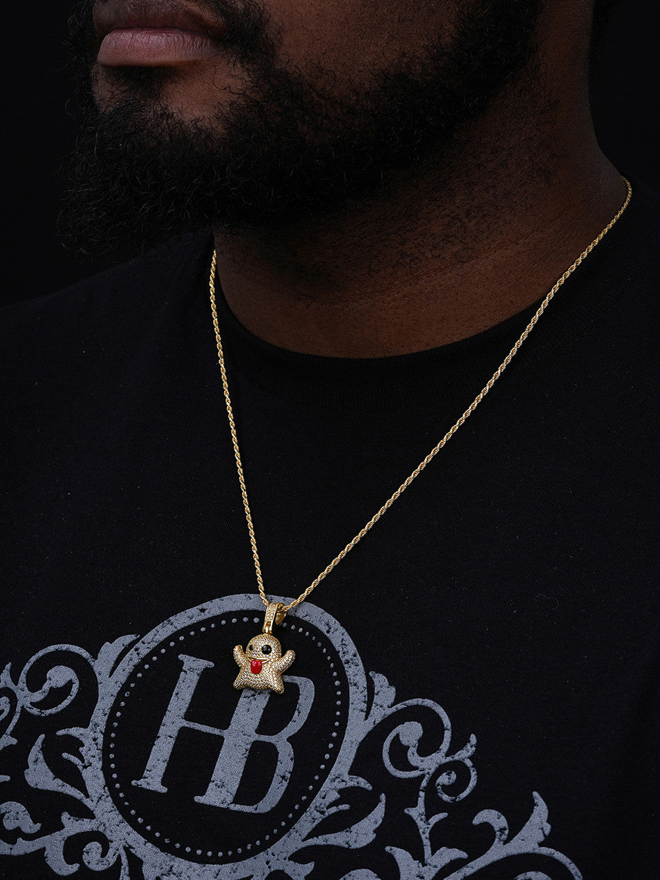 Laughing Ghost Piece Pendant - 14k Gold Vermeil Or 925 Silver - CZ Stones - Small 1"