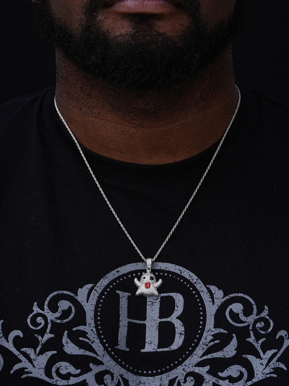 Laughing Ghost Piece Pendant - 14k Gold Vermeil Or 925 Silver - CZ Stones - Small 1"