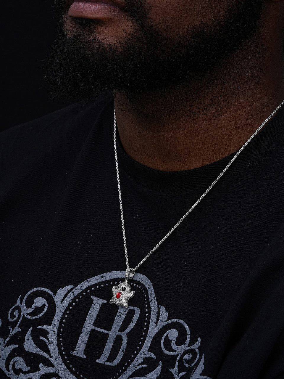 Laughing Ghost Piece Pendant - 14k Gold Vermeil Or 925 Silver - CZ Stones - Small 1"