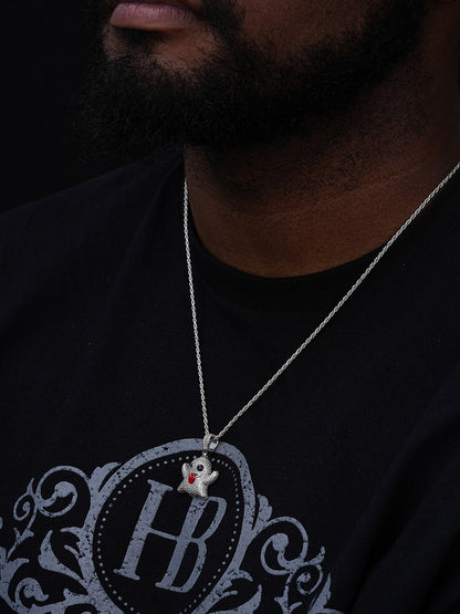 Laughing Ghost Piece Pendant - 14k Gold Vermeil Or 925 Silver - CZ Stones - Small 1"