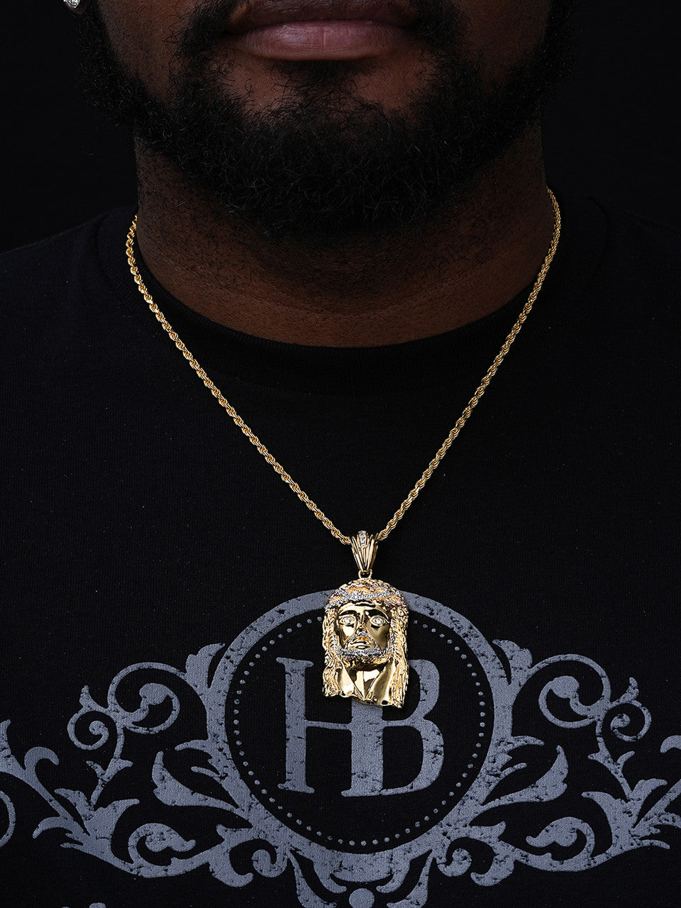 Classic Jesus HIP HOP Pendant - Yellow & Rose Gold Vermeil 925 Silver - CZ Stones - Medium 2"