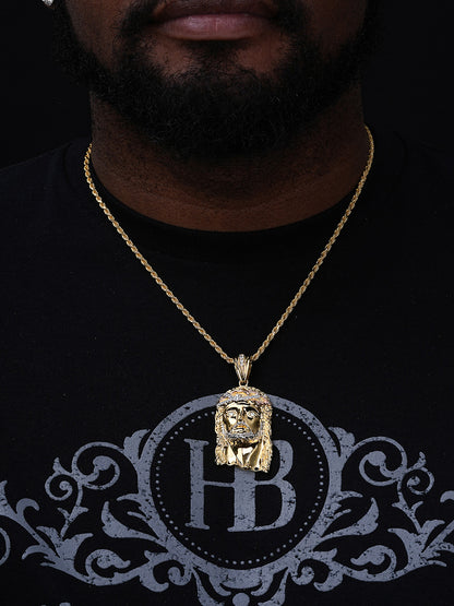 Classic Jesus HIP HOP Pendant - Yellow & Rose Gold Vermeil 925 Silver - CZ Stones - Medium 2"