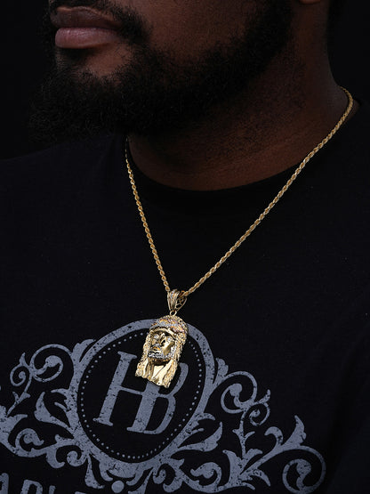 Classic Jesus HIP HOP Pendant - Yellow & Rose Gold Vermeil 925 Silver - CZ Stones - Medium 2"