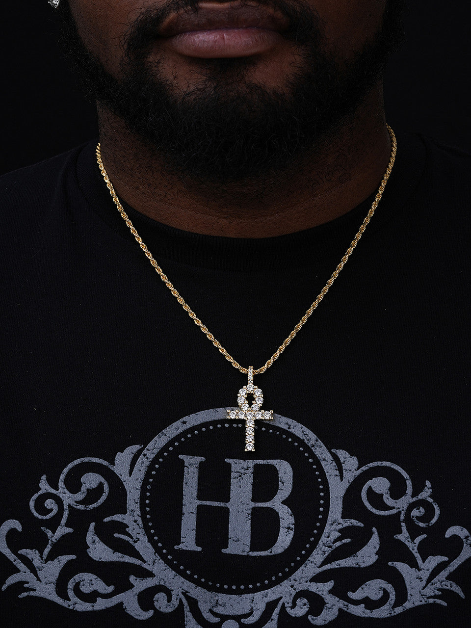 Tennis Hip Hop Ankh Cross Pendant - 14k Gold Vermeil Or 925 Silver - CZ Stones - Medium 2"