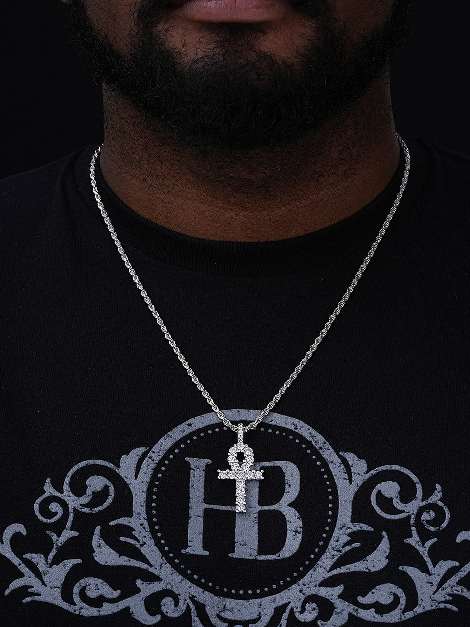 Tennis Hip Hop Ankh Cross Pendant - 14k Gold Vermeil Or 925 Silver - CZ Stones - Medium 2"