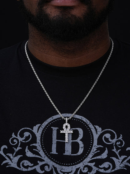 Tennis Hip Hop Ankh Cross Pendant - 14k Gold Vermeil Or 925 Silver - CZ Stones - Medium 2"