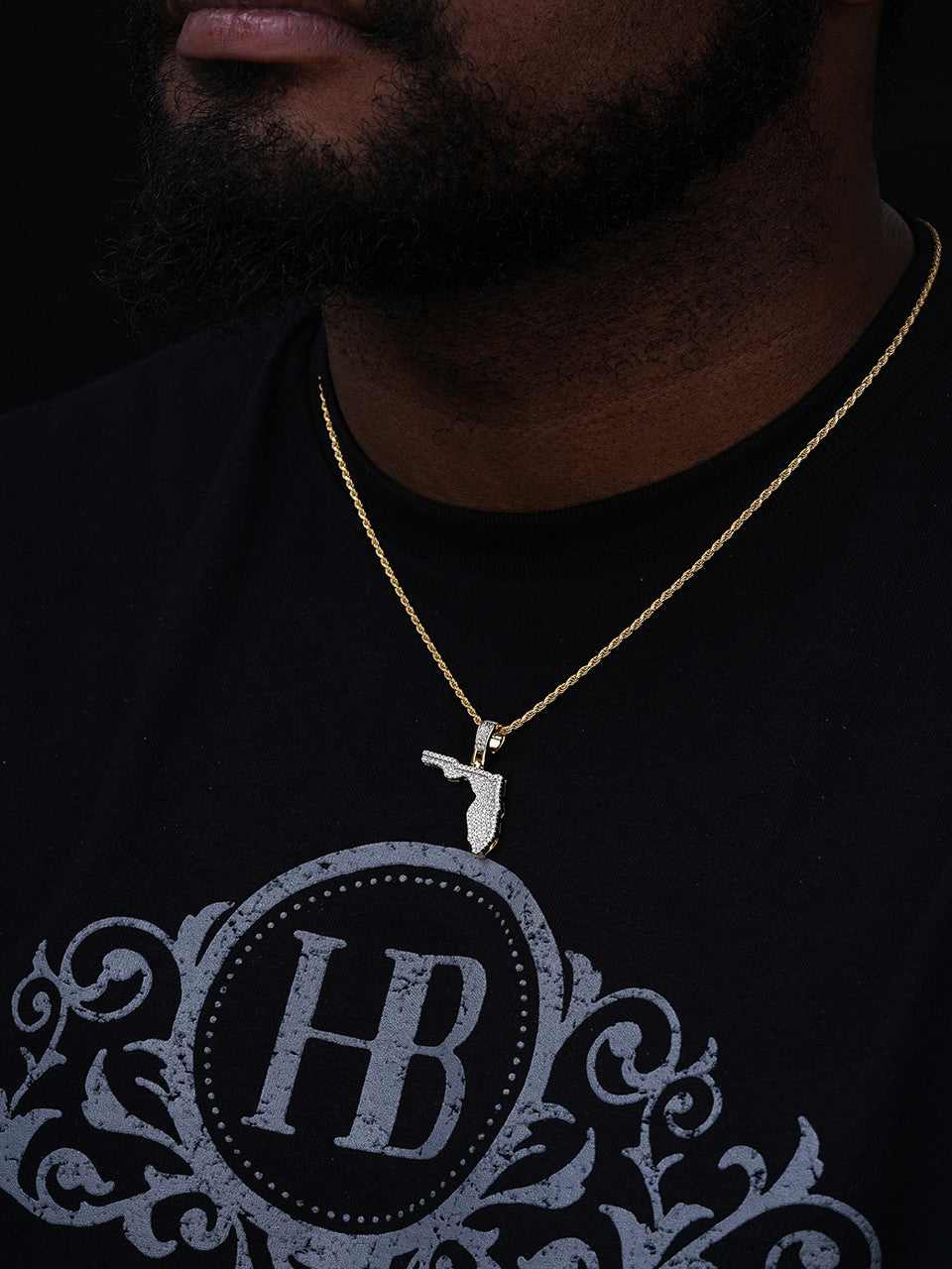 Florida State Shape Iced Out Pendant - 14k Gold Vermeil Or 925 Silver - CZ Stones - Small 1.5"