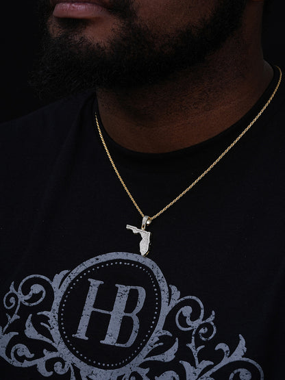 Florida State Shape Iced Out Pendant - 14k Gold Vermeil Or 925 Silver - CZ Stones - Small 1.5"