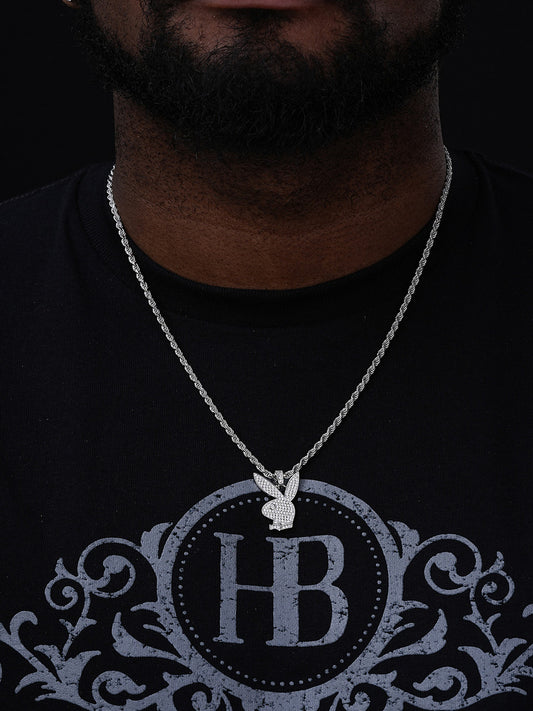 MOISSANITE Playboy Bunny Hip Hop Pendant - 14k Yellow/Rose Gold Vermeil Or 925 Silver - CZ Stones - Small 1"