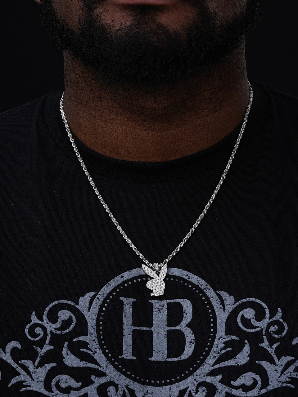 Hip Hop Playboy Bunny Necklace, Real 925 Silver | Harlem Bling