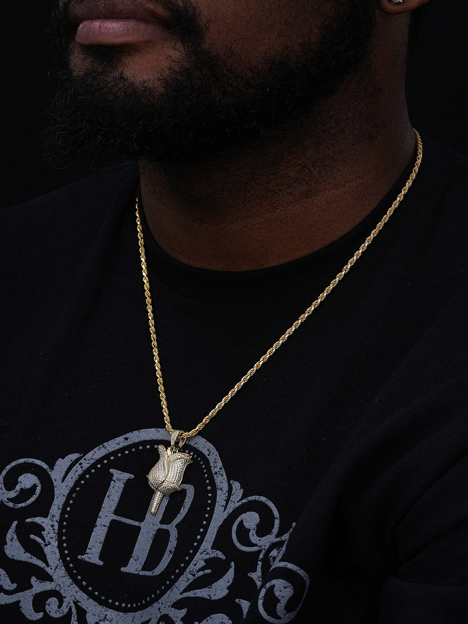 Rose Flower Hip Hop Pendant - 14k Gold Vermeil Or 925 Silver - CZ Stones - Medium 1.75"