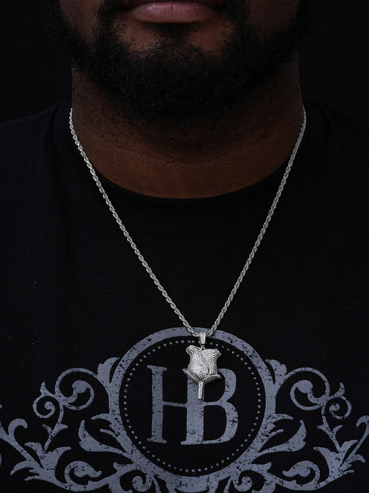 Rose Flower Hip Hop Pendant - 14k Gold Vermeil Or 925 Silver - CZ Stones - Medium 1.75"