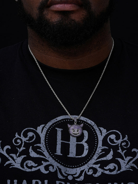 Smiling Devil Emoji Pendant - 925 Silver - CZ Stones - Small 1"