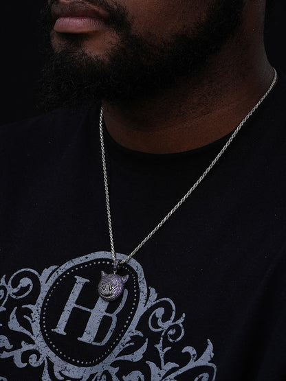 Smiling Devil Emoji Pendant - 925 Silver - CZ Stones - Small 1"