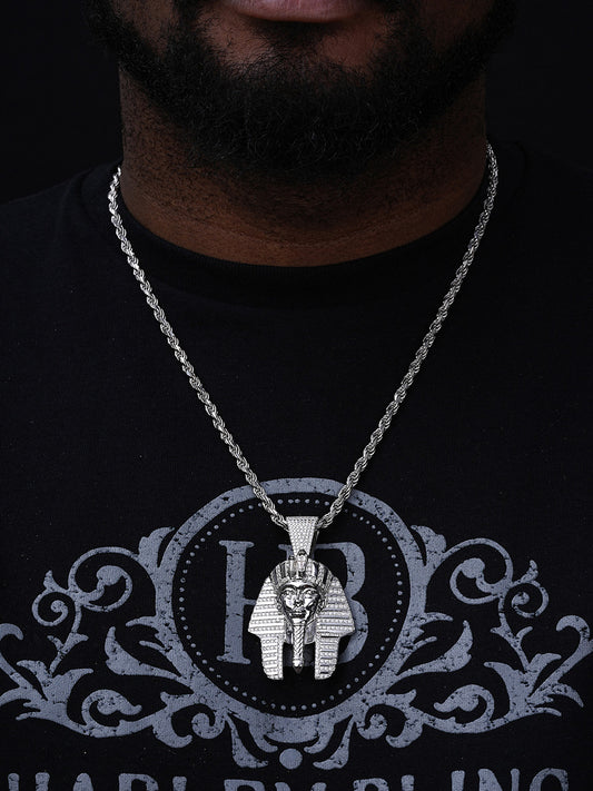 MOISSANITE King Tut Pharaoh Pendant - 14k Gold Vermeil Or 925 Silver - Large 2.75"
