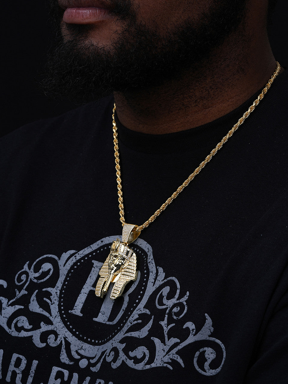 MOISSANITE King Tut Pharaoh Pendant - 14k Gold Vermeil Or 925 Silver - Large 2.75"