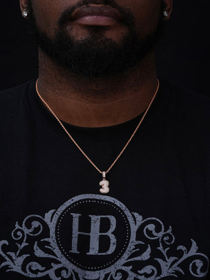 0-9 Bubble Numbers Iced Out Pendant - 14k Yellow/Rose Gold Vermeil Or 925 Silver - CZ Stones - Small 1"