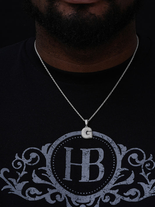 A - Z Initials Bubble Letter Iced Out Pendant - 14k Yellow/Rose Gold Vermeil or 925 Silver - CZ Stones - Small 1"