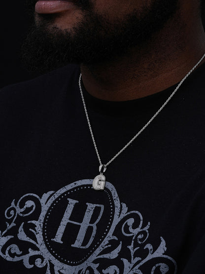 A - Z Initials Bubble Letter Iced Out Pendant - 14k Yellow/Rose Gold Vermeil or 925 Silver - CZ Stones - Small 1"