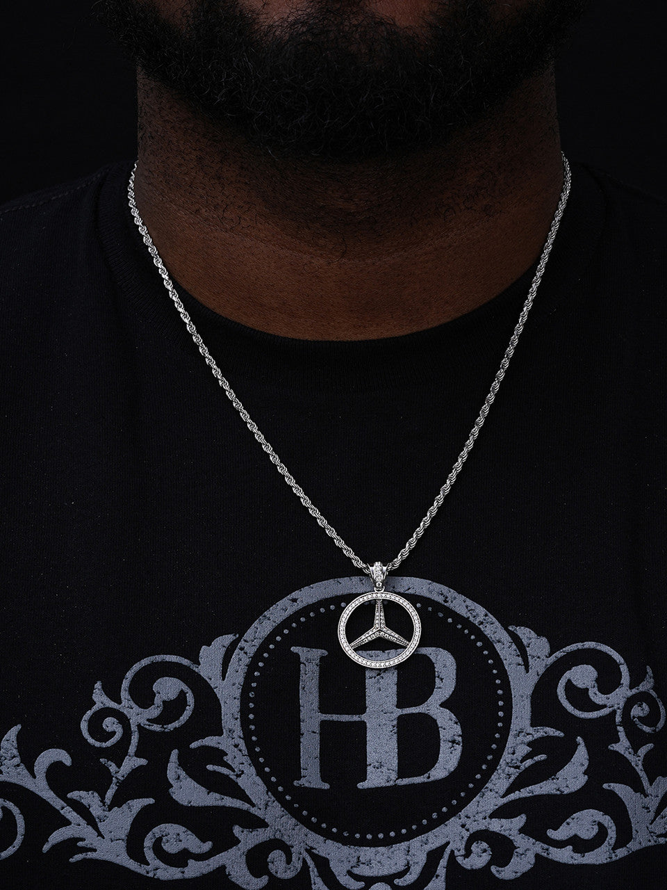MOISSANITE Mercedes Benz Logo Iced Pendant - 14k Gold Vermeil Or 925 Silver - Small 1.5"