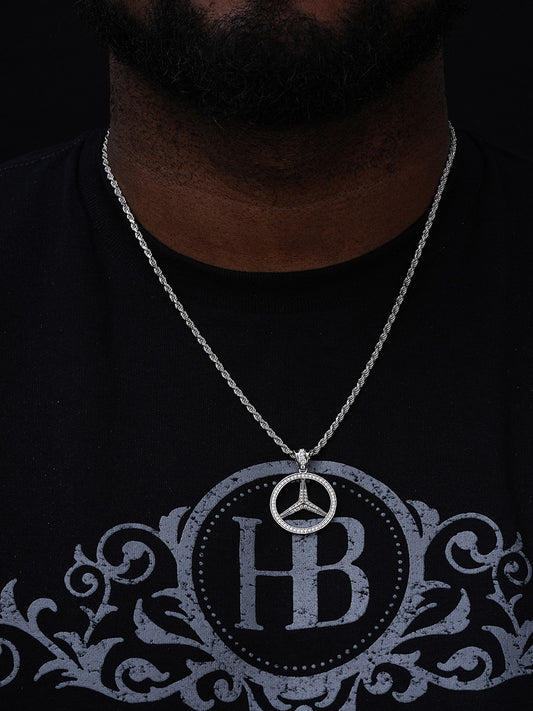 MOISSANITE Mercedes Benz Logo Iced Pendant - 14k Gold Vermeil Or 925 Silver - Small 1.5"