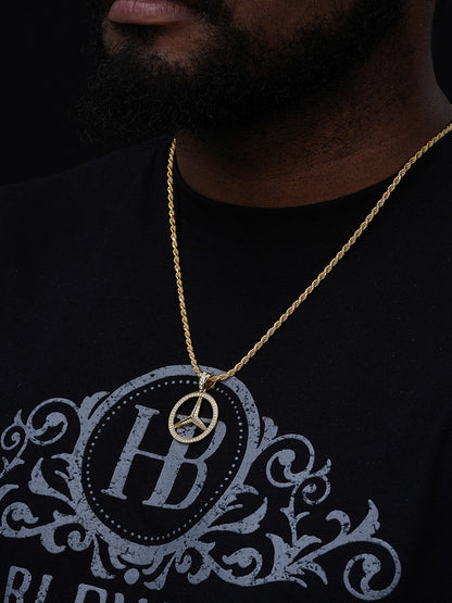 MOISSANITE Mercedes Benz Logo Iced Pendant - 14k Gold Vermeil Or 925 Silver - Small 1.5"