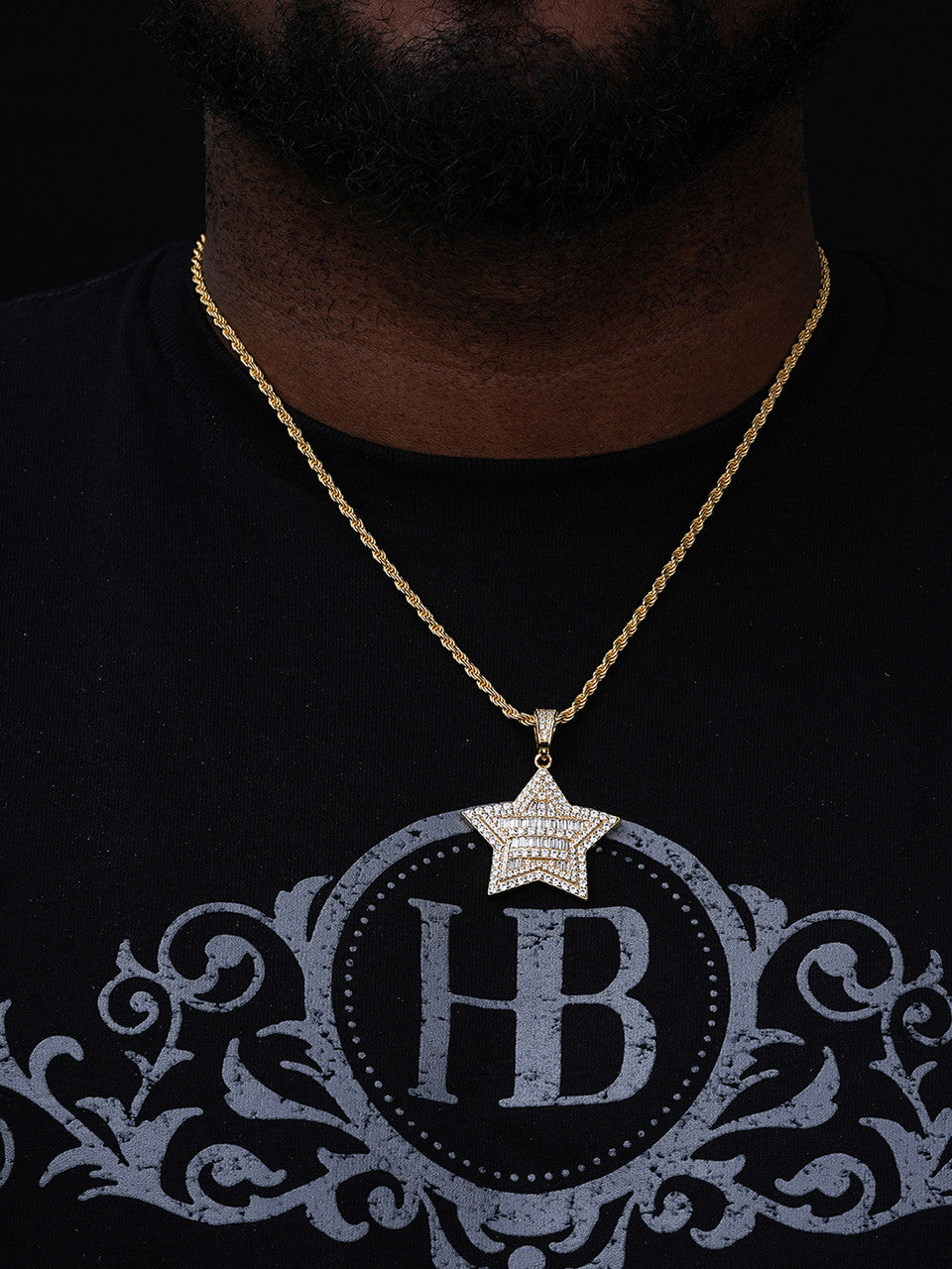 Real 925 Sterling Silver Icy CZ Star Pendant – 14k Gold Plated Two-Tone, Hip Hop Style