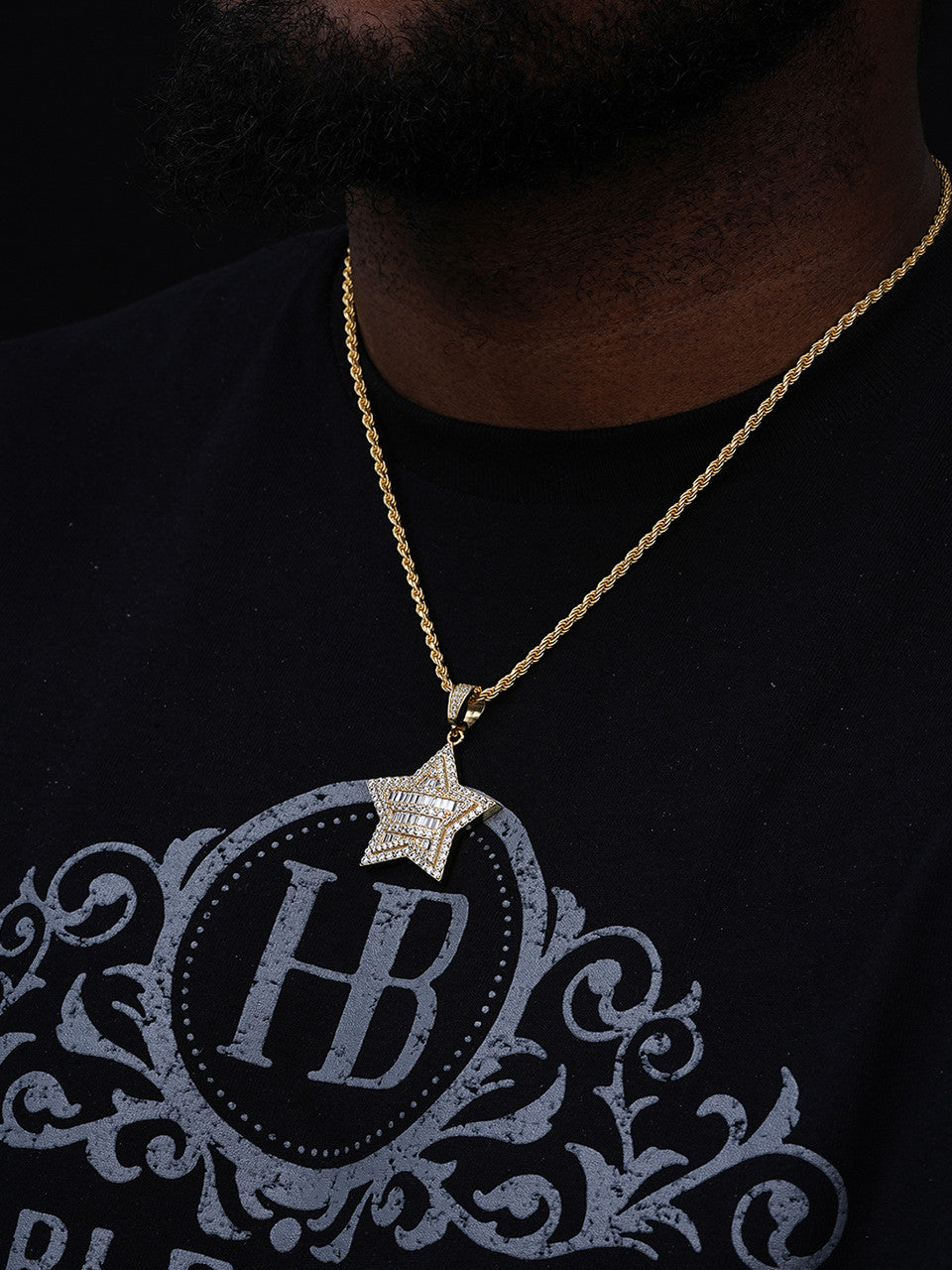 Mens Diamond SUPER Star Hip Hop Pendant - 14k Gold Vermeil Or 925 Silver - CZ Stones - Medium 2"