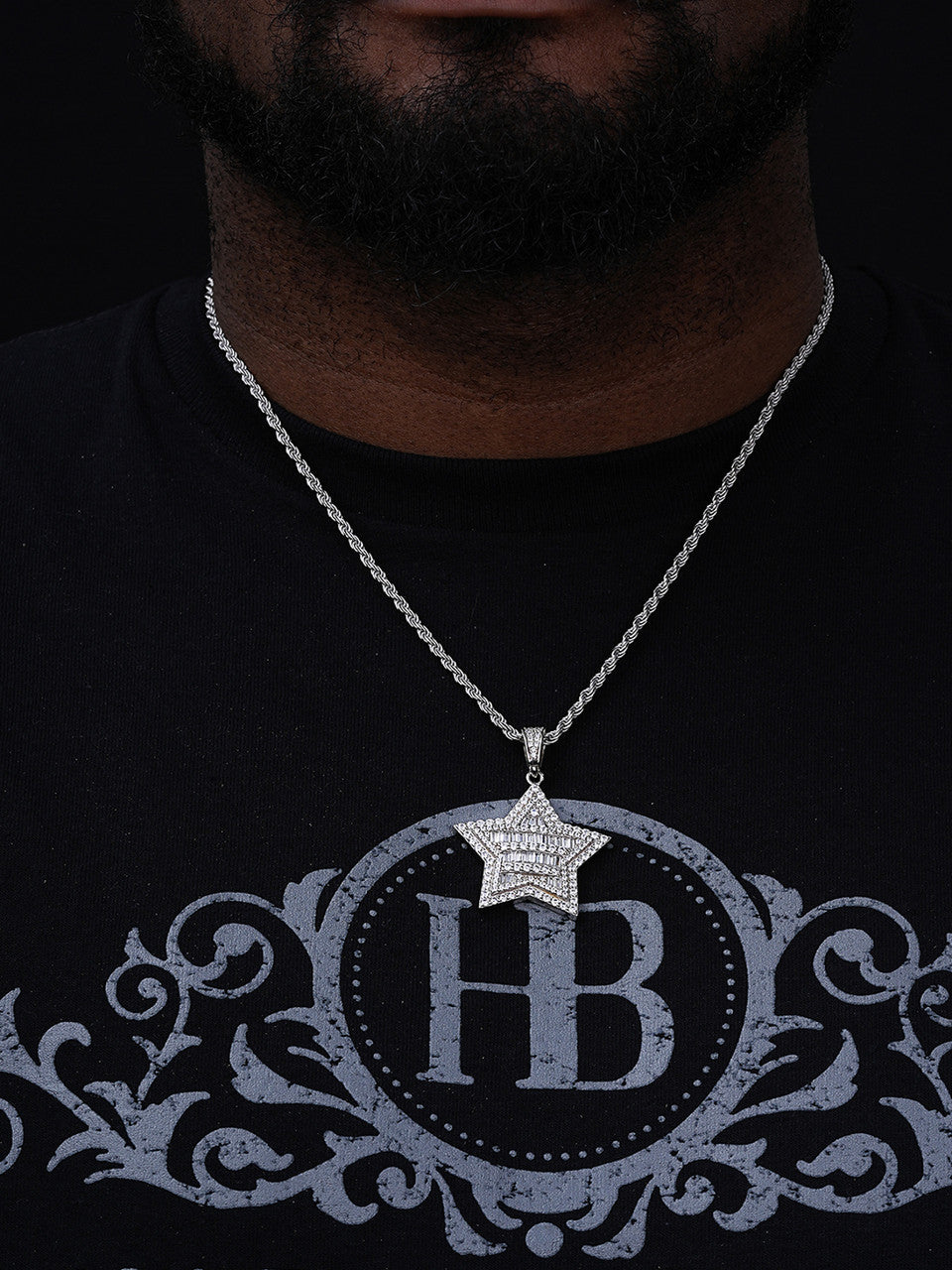 Mens Diamond SUPER Star Hip Hop Pendant - 14k Gold Vermeil Or 925 Silver - CZ Stones - Medium 2"