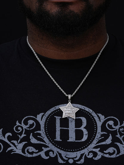 Mens Diamond SUPER Star Hip Hop Pendant - 14k Gold Vermeil Or 925 Silver - CZ Stones - Medium 2"