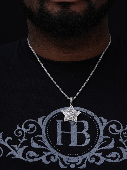 Mens Diamond SUPER Star Hip Hop Pendant - 14k Gold Vermeil Or 925 Silver - CZ Stones - Medium 2"