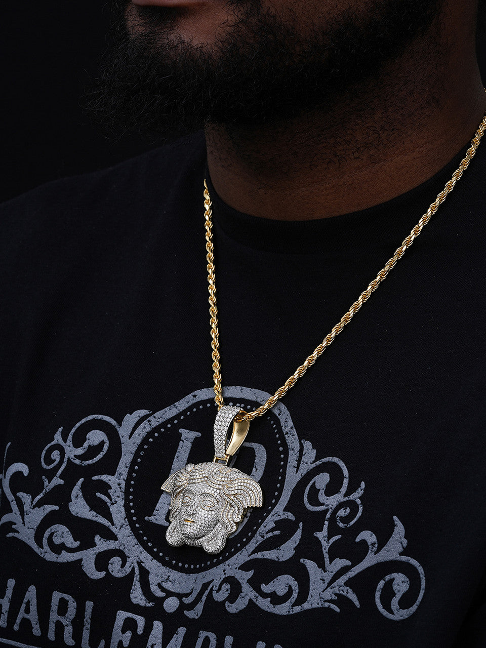 MOISSANITE Medusa Head Iced Out Pendant - 14k Gold Vermeil Or 925 Silver - Large 3"