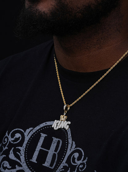 MOISSANITE King W. Crown Hip Hop Pendant - 14k Gold Vermeil Or 925 Silver - Medium 1.75"