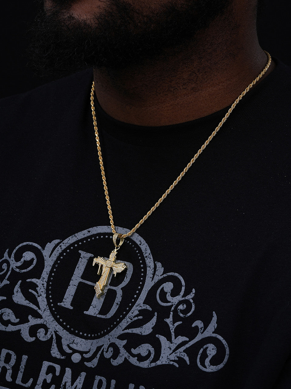 Dripping Flooded Iced Out Cross Pendant - 14k Gold Vermeil Or 925 Silver - CZ Stones - Medium 2"