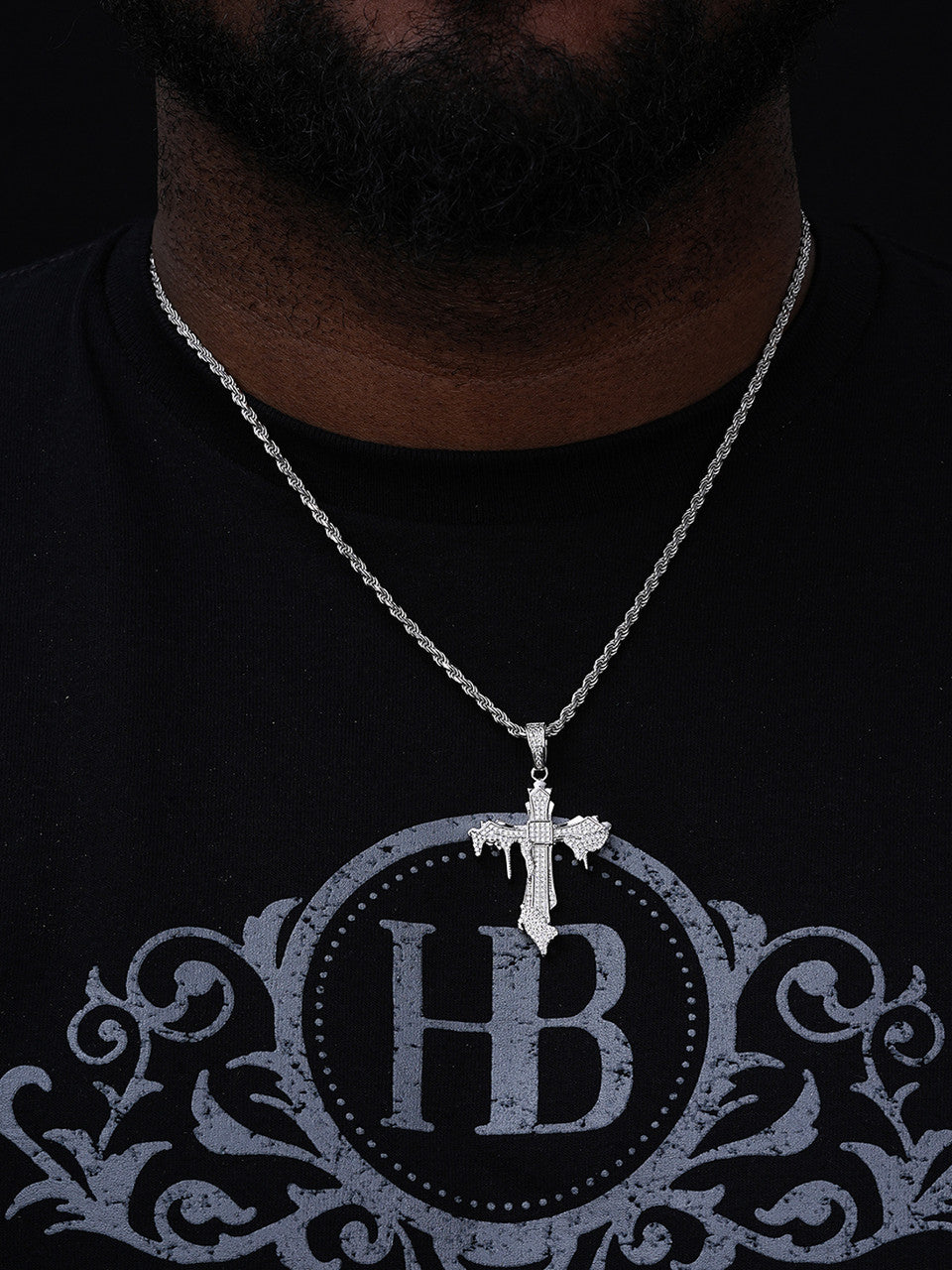 Dripping Flooded Iced Out Cross Pendant - 14k Gold Vermeil Or 925 Silver - CZ Stones - Medium 2"