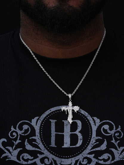 Dripping Flooded Iced Out Cross Pendant - 14k Gold Vermeil Or 925 Silver - CZ Stones - Medium 2"